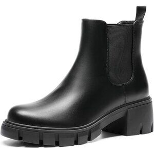 Dream Pairs Womens Black Polyurethane (PU) Slip On Chunky Platform Ankle Boots